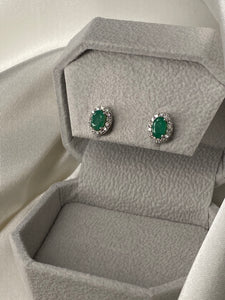 Emerald & Diamond Oval Studs