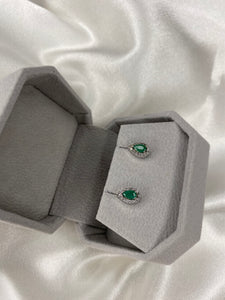 Emerald & Diamond Oval Studs